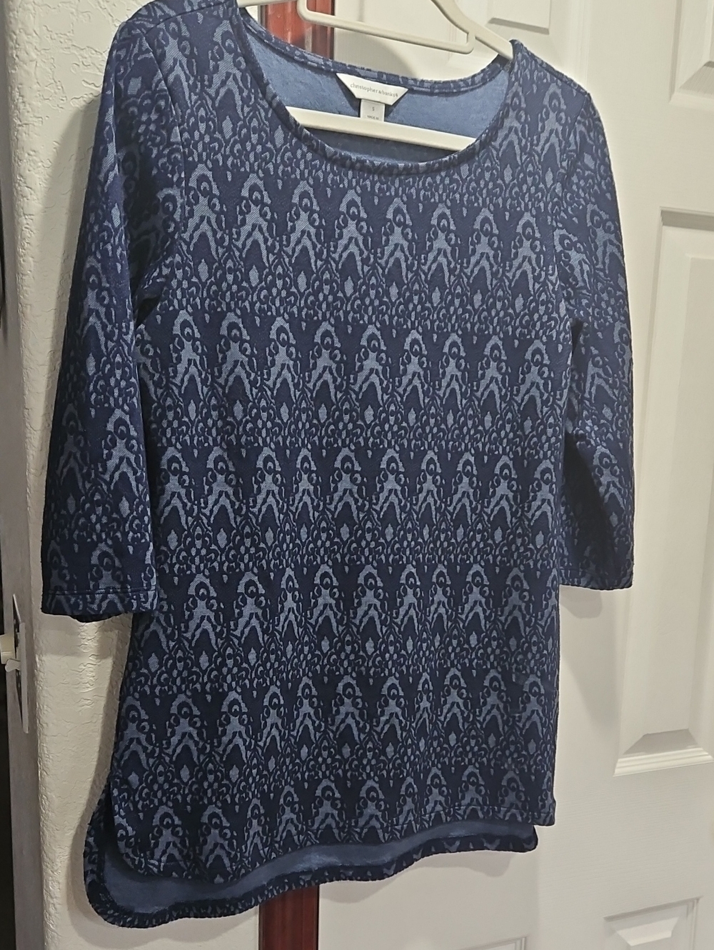 Christopher & Banks Blue Patterned 3/4 Sleeve Top